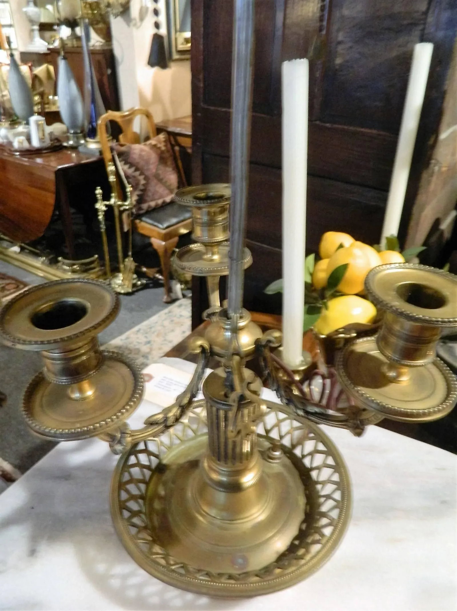 Brass Bouillotte Lamp With a Reticulated Base, Late 19th-Early 20th Century - 4