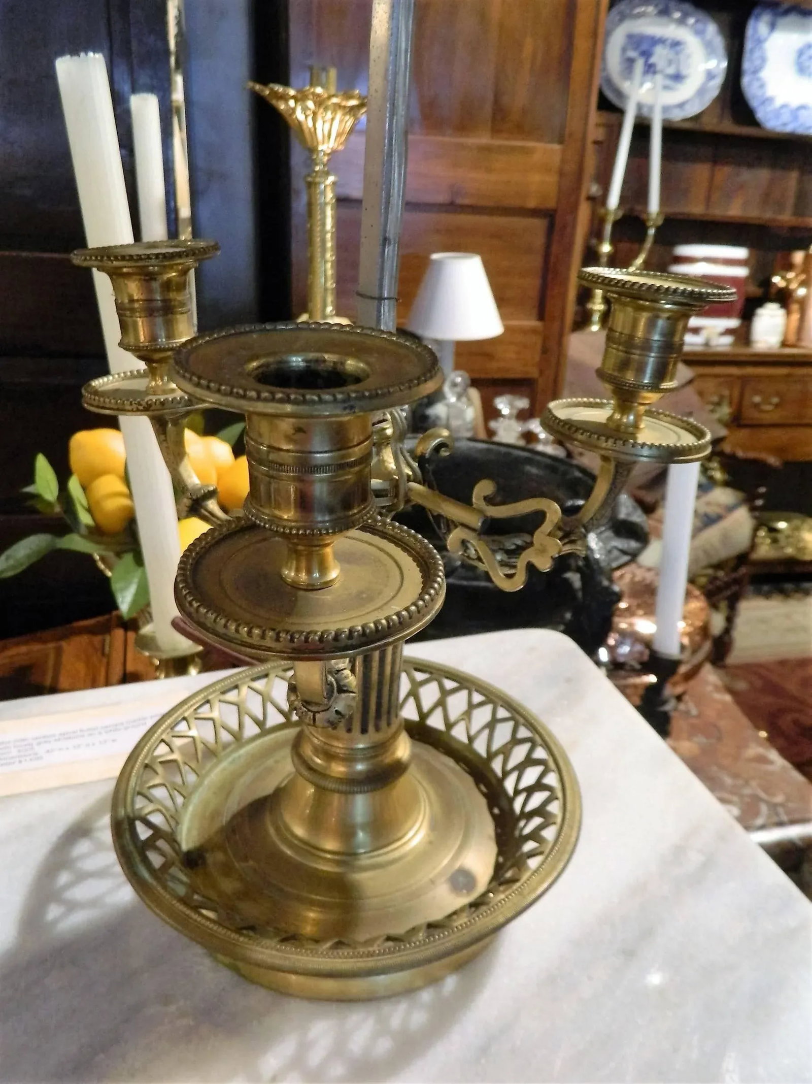 Brass Bouillotte Lamp With a Reticulated Base, Late 19th-Early 20th Century - 5