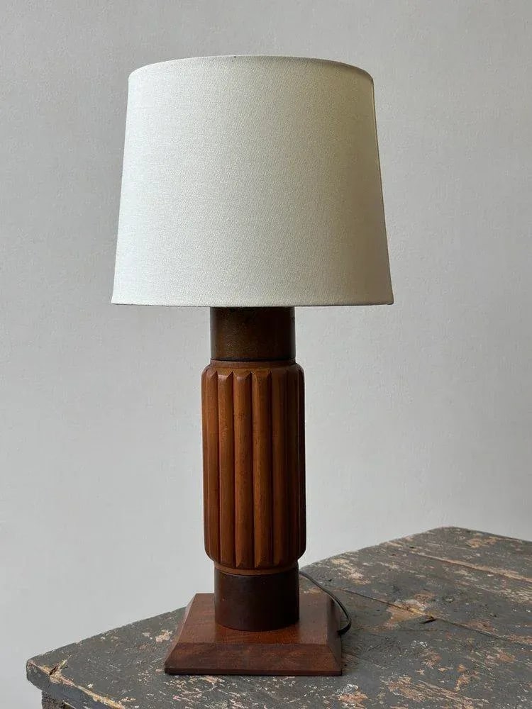 Vintage Constructivist Fluted Wood Lamp, Circa 1940s - 10
