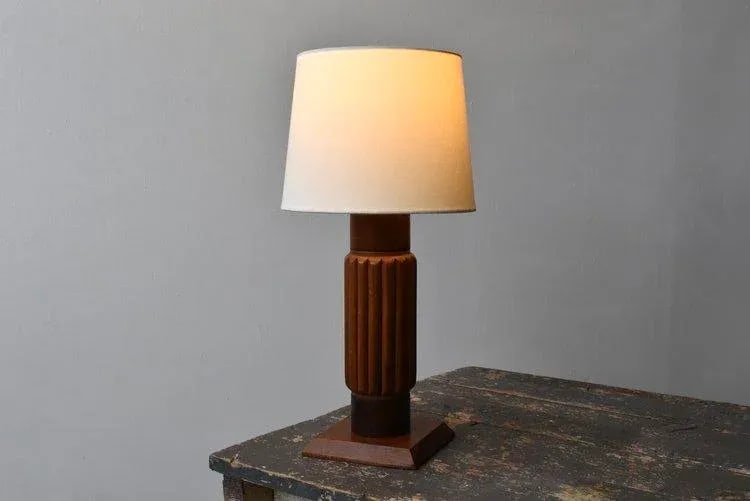 Vintage Constructivist Fluted Wood Lamp, Circa 1940s - 12