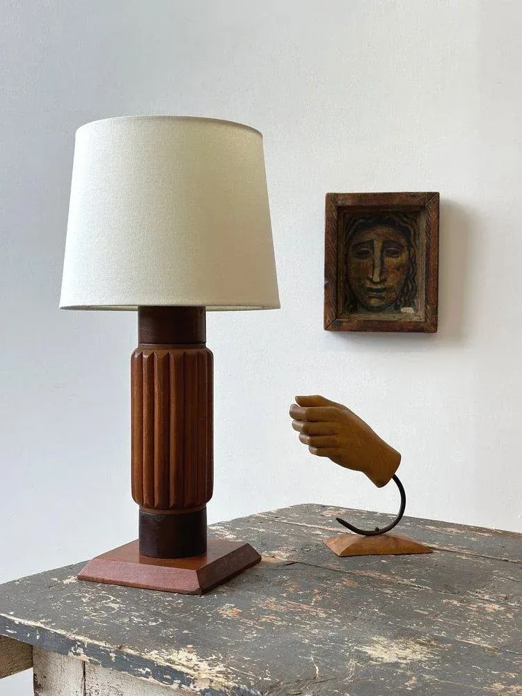 Vintage Constructivist Fluted Wood Lamp, Circa 1940s - 2