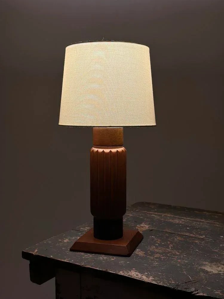 Vintage Constructivist Fluted Wood Lamp, Circa 1940s - 3