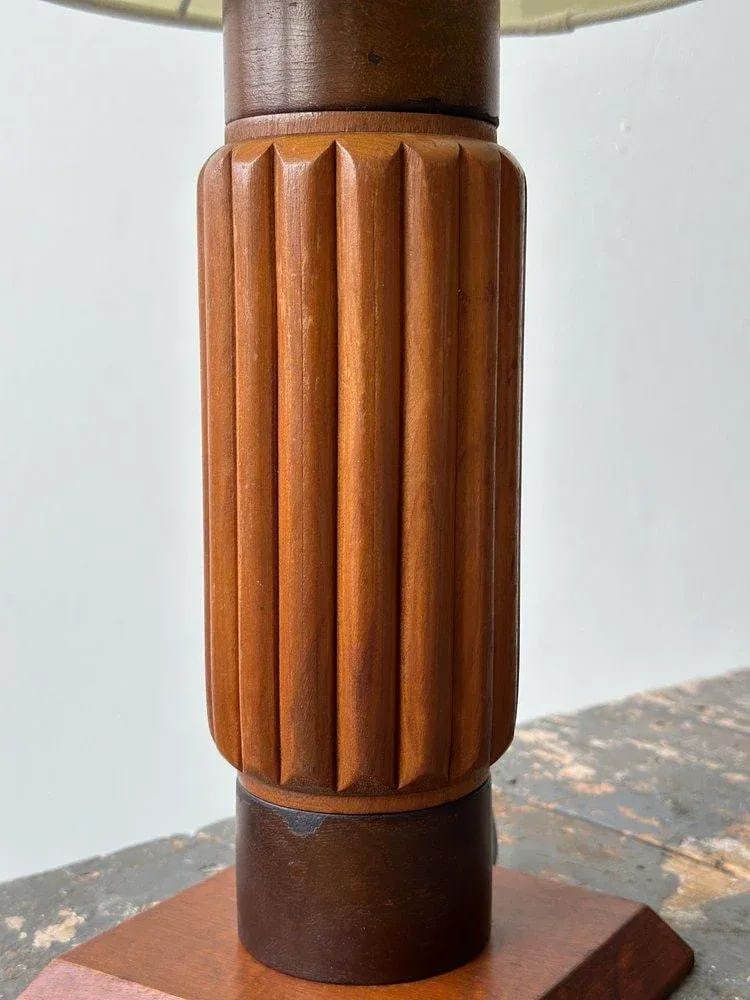 Vintage Constructivist Fluted Wood Lamp, Circa 1940s - 6