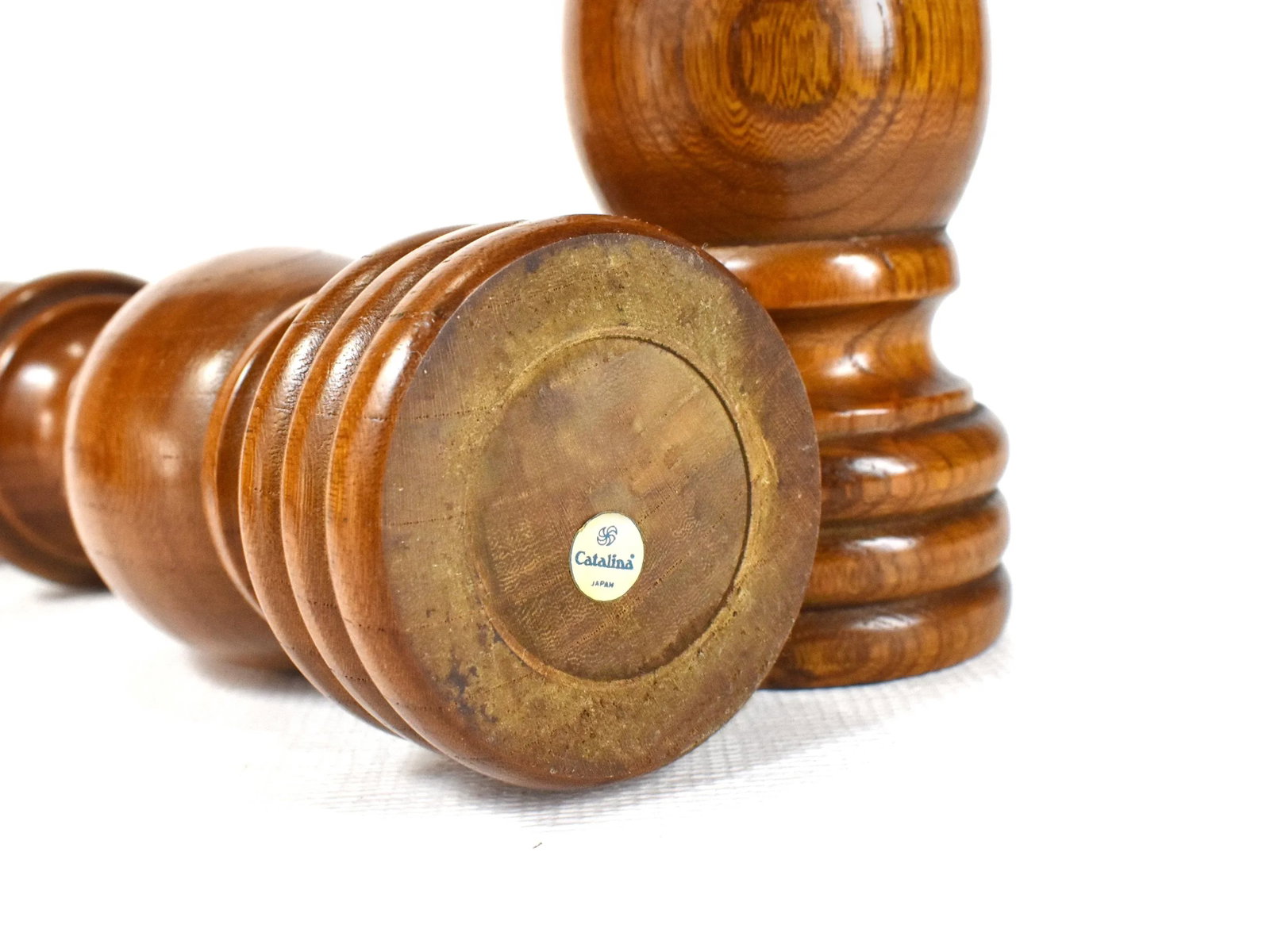 Vintage Catalina Tall Wooden Salt Shaker & Pepper Mill Grinder Set - 7