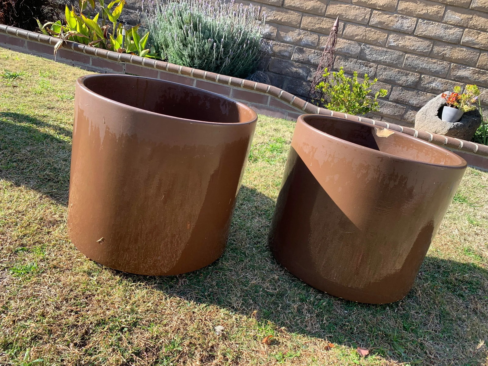 Mid Century Brown Glazed Gainey Pots- A Pair - 13