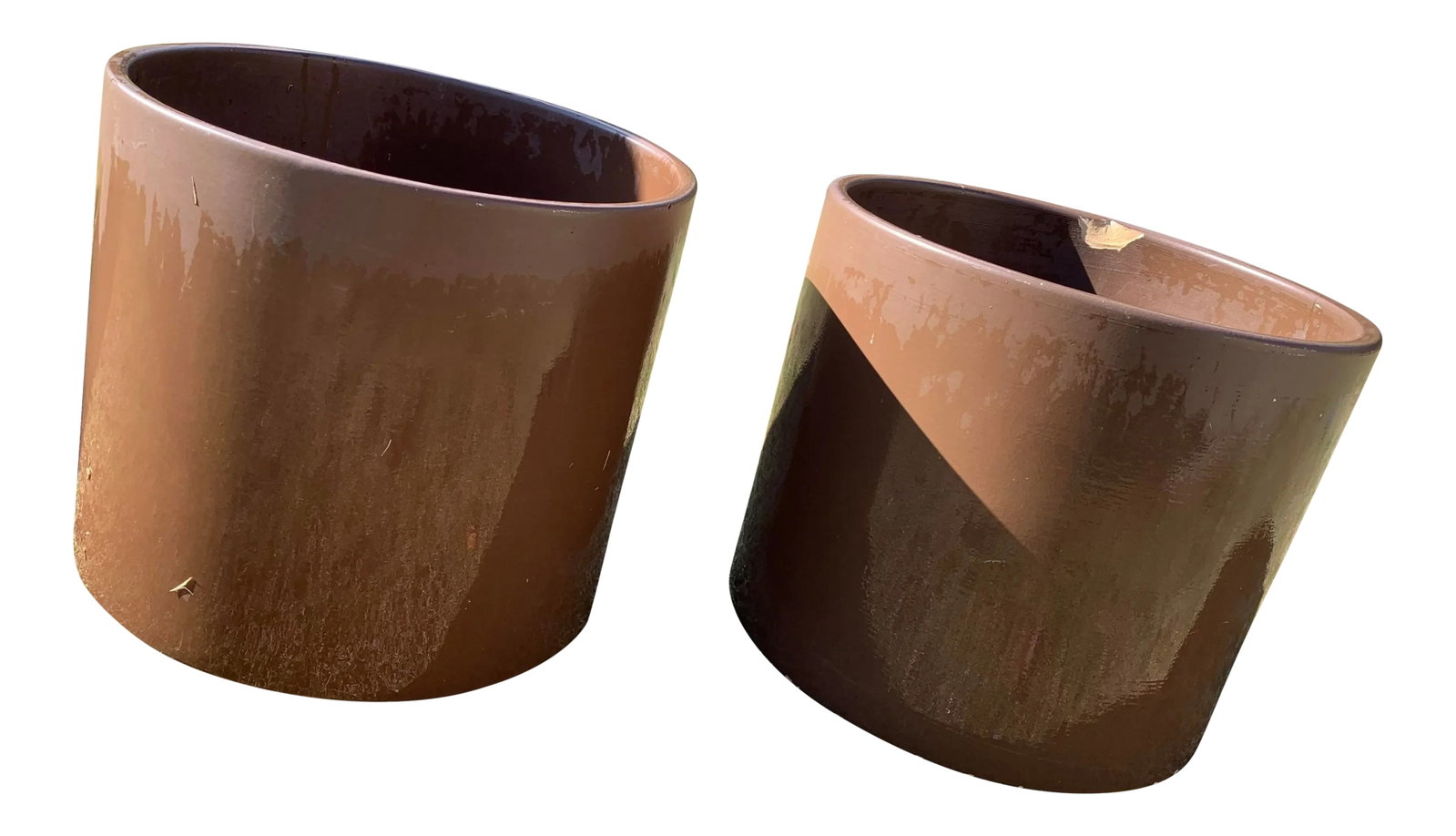 Mid Century Brown Glazed Gainey Pots- A Pair (1 of 13)