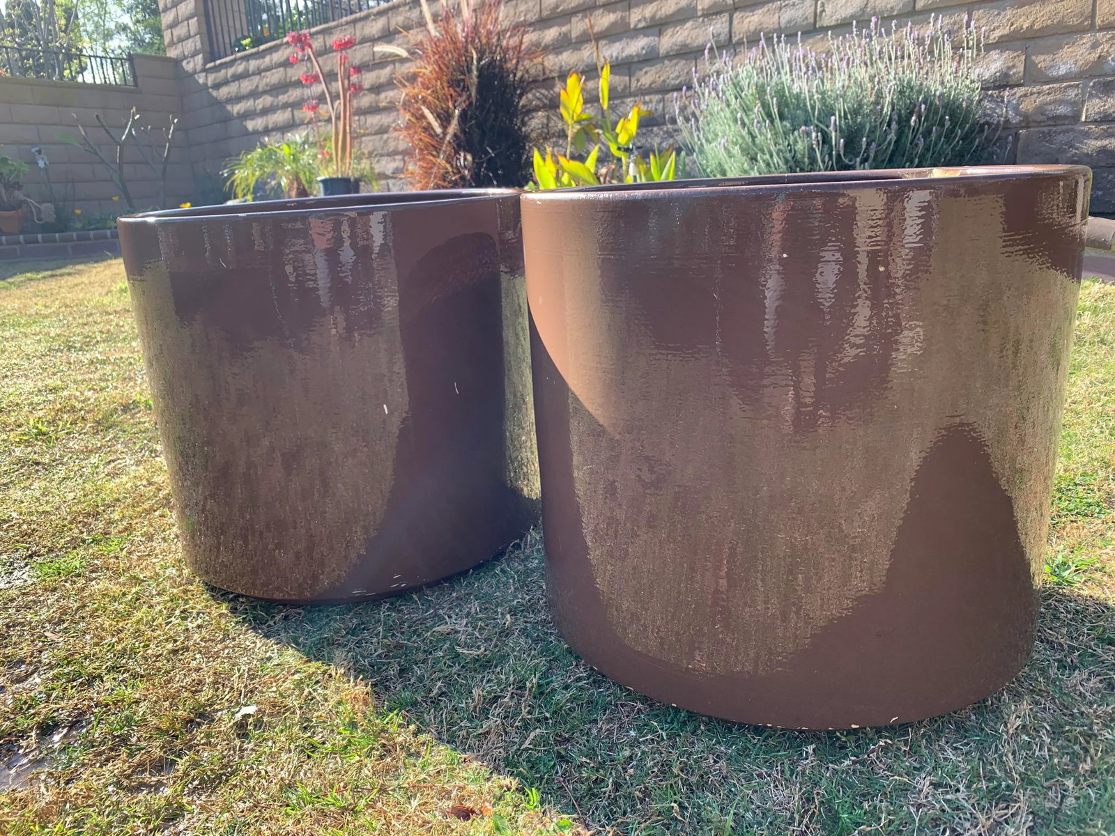 Mid Century Brown Glazed Gainey Pots- A Pair - 2
