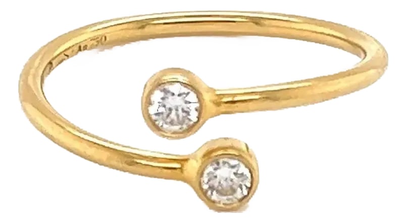 Tiffany & Co. Peretti Diamond 18k Yellow Gold Hoop Ring, Size 4.5: This elegant authentic hoop style ring is from Tiffany & Co. by Elsa Peretti from her Hoop Collection. It is crafted from 18k yellow gold featuring a thin wire band in a bypass style with a round cut