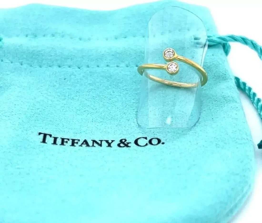 Tiffany & Co. Peretti Diamond 18k Yellow Gold Hoop Ring, Size 4.5 - 2