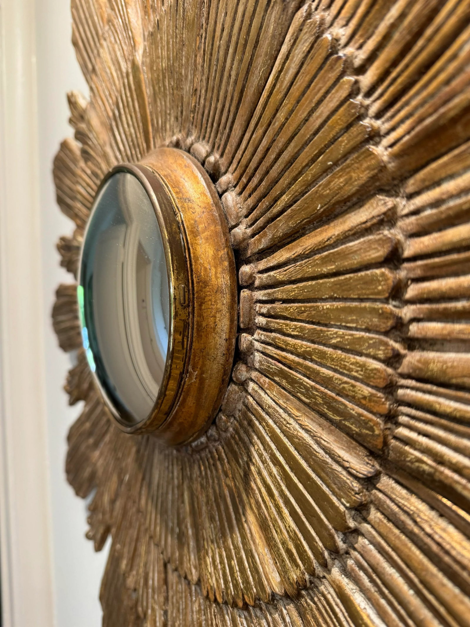 Vintage Round Mirror : Mid- Century Sunburst Gold Gilt Wood Mirror With Hidden Clock - 4