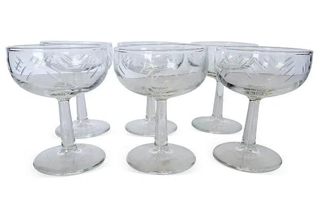 Art Deco Style Barware - Set of 6 Glasses: Set of six cut-glass Art Deco-style . No maker's mark. Excellent. Condition: Alterations: Original Condition Unaltered Imperfections: Some Imperfections Condition Notes: Excellent - Minor wear