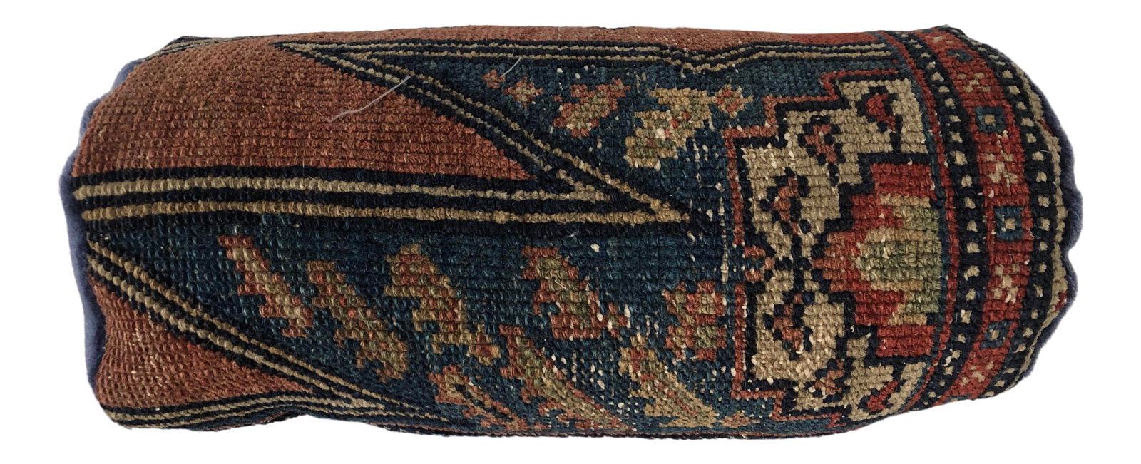 Antique Persian Rug Bolster Pillow Saliha by Design: Antique Persian Rug Bolster Pillow Costume Maker , Saliha by Design 15"L X 7" D Condition: Alterations: Original Condition Unaltered Imperfections: Some Imperfections Condition Notes: Worn Rug, Newly 