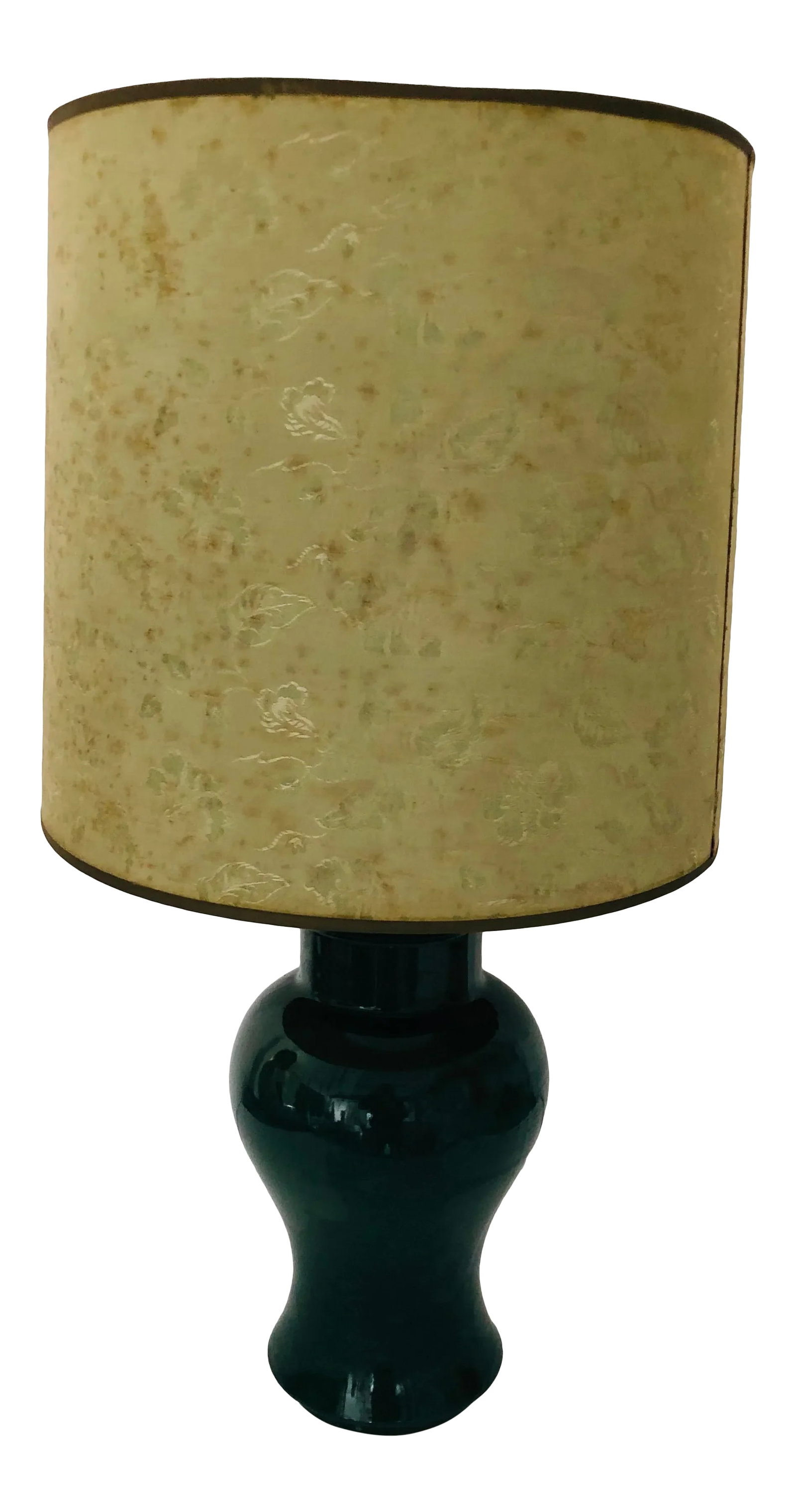 Hunter Green Vintage Ceramic Table Lamp 24": Hunter green vintage ceramic table lamp: shade; 12"h; top dia, 12"; bottom dia, 13". Ceramic is excellent, wire stringers in shade are rusted. Recommend replacing socket fixture on up. Condition: