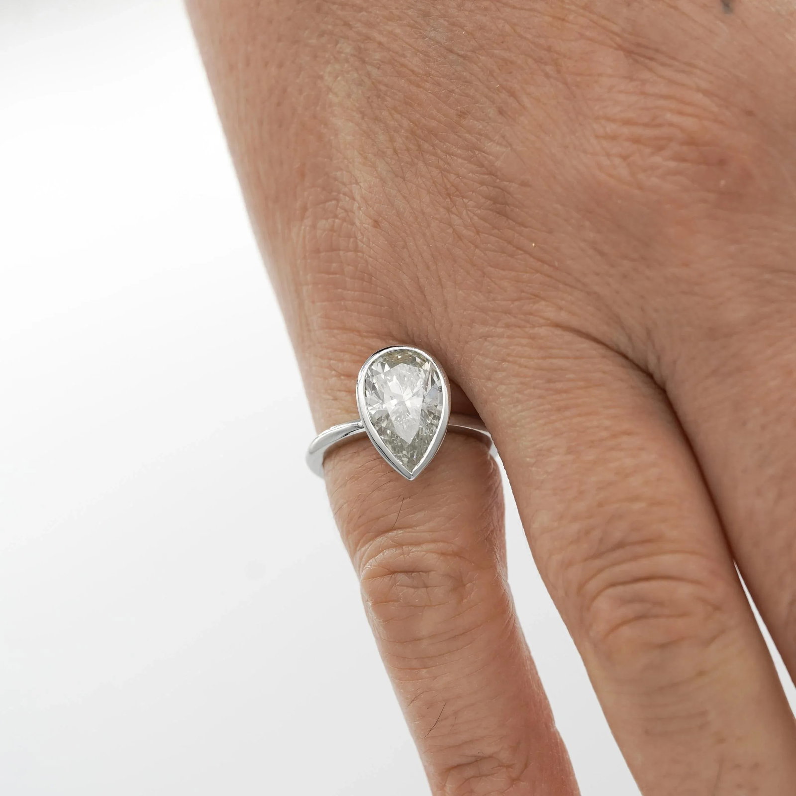 3.09 Carat Diamond Pear-Cut Bezel Set White Gold Solitaire Engagement Ring, Size 6.25 - 2
