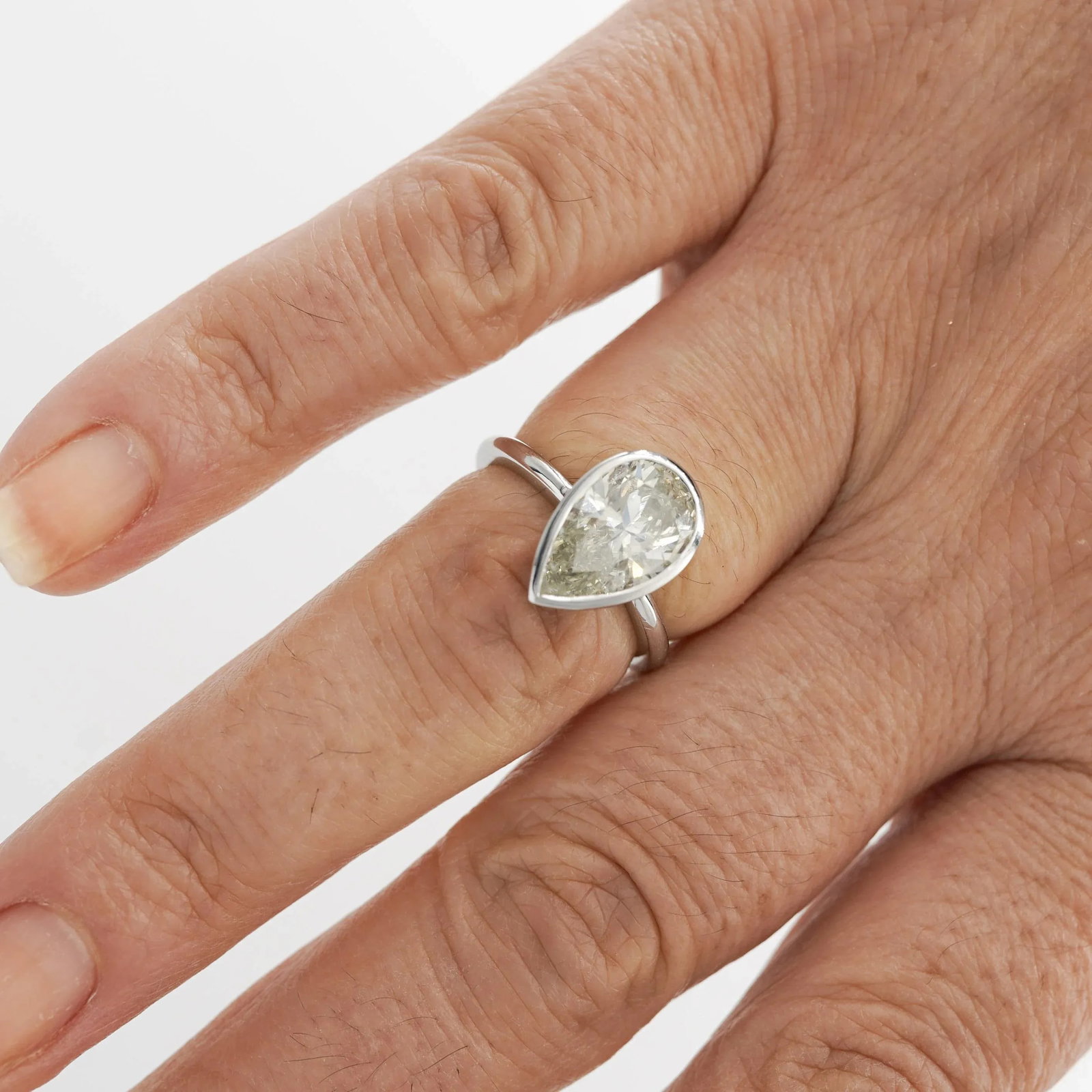 3.09 Carat Diamond Pear-Cut Bezel Set White Gold Solitaire Engagement Ring, Size 6.25 - 3