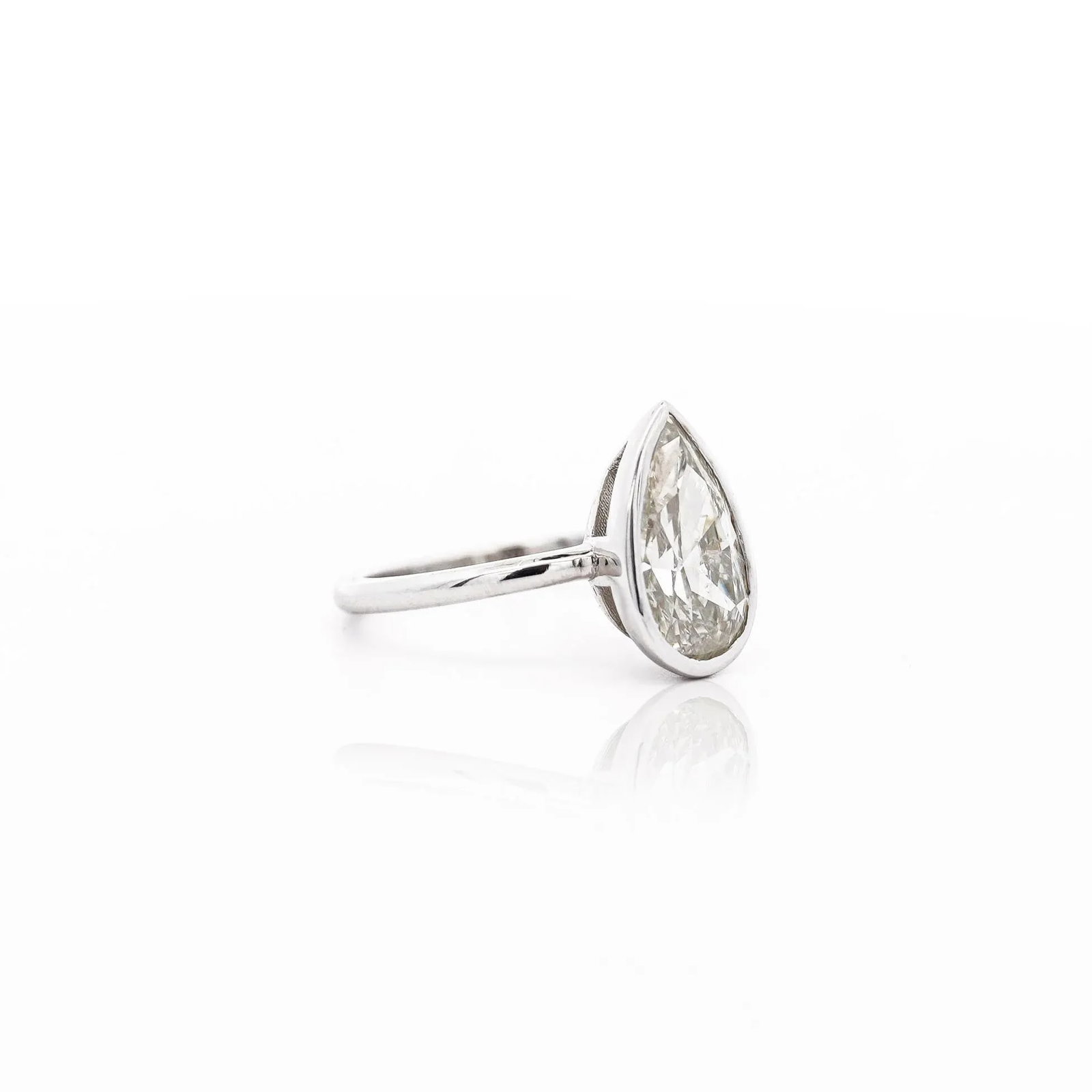 3.09 Carat Diamond Pear-Cut Bezel Set White Gold Solitaire Engagement Ring, Size 6.25 - 5