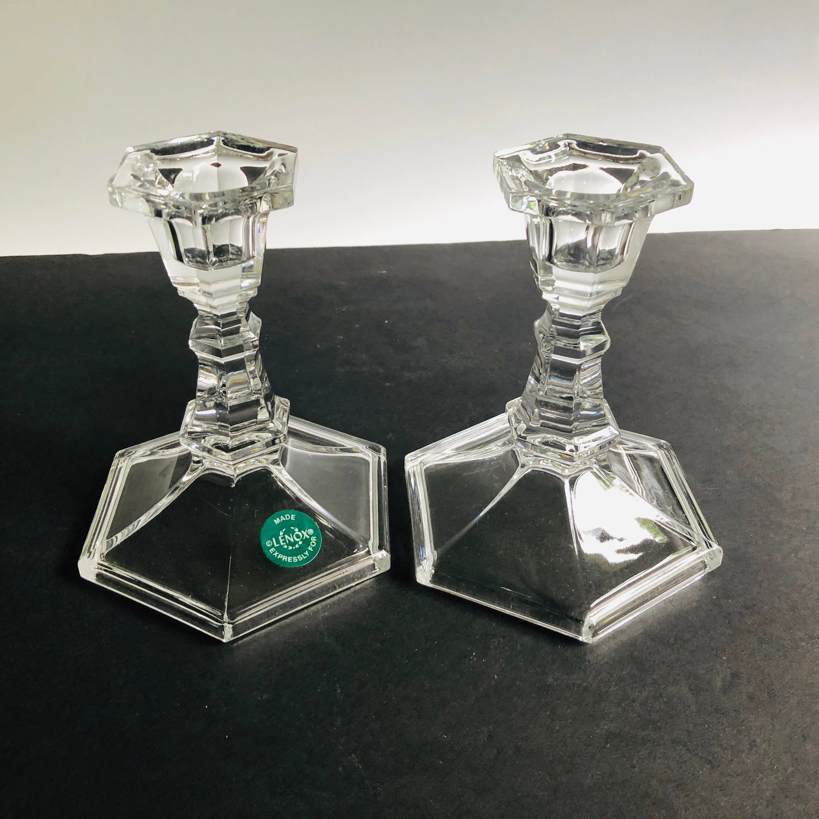 Modern Clear Glass Lenox Made Expressly Candle Holders - a Pair - 3