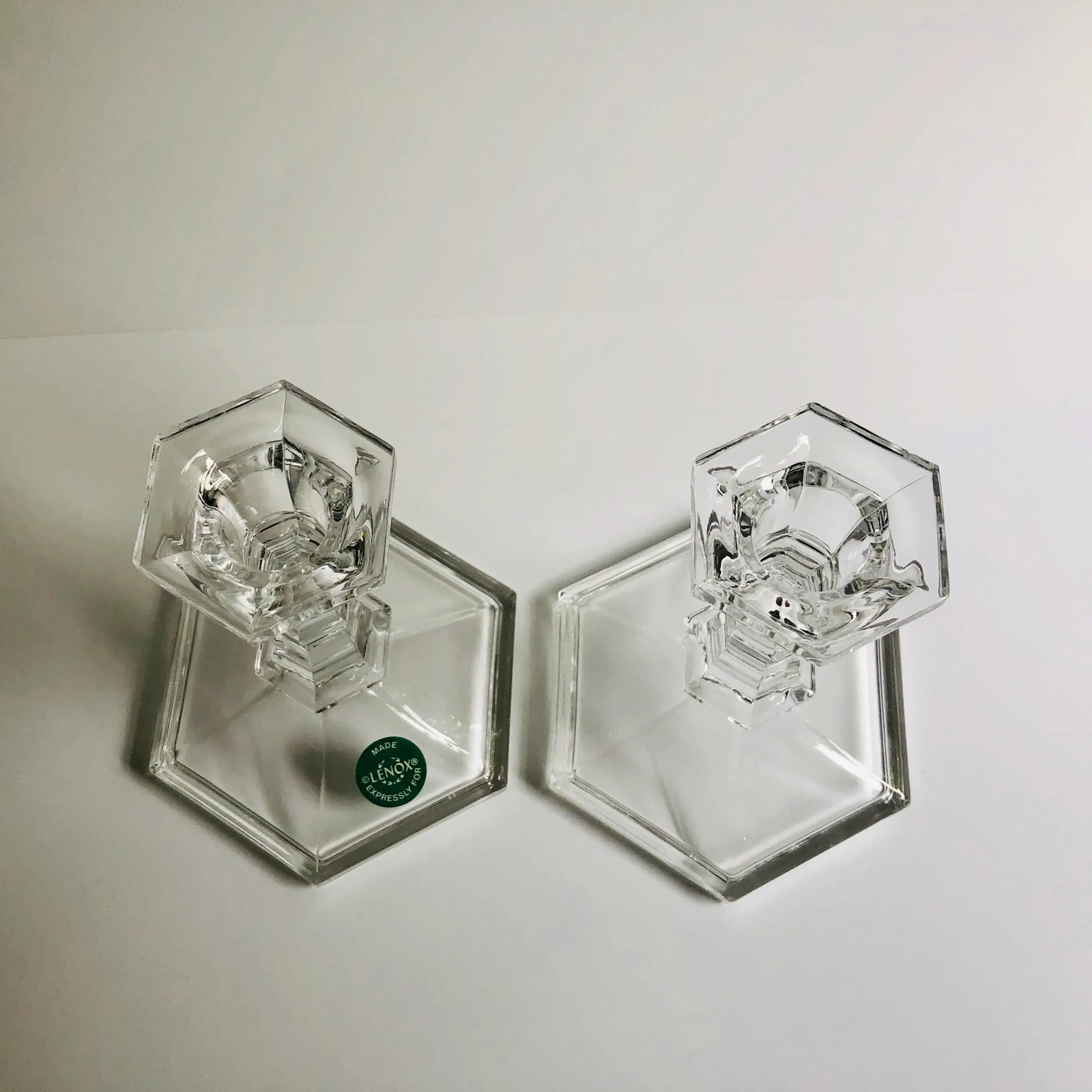 Modern Clear Glass Lenox Made Expressly Candle Holders - a Pair - 4