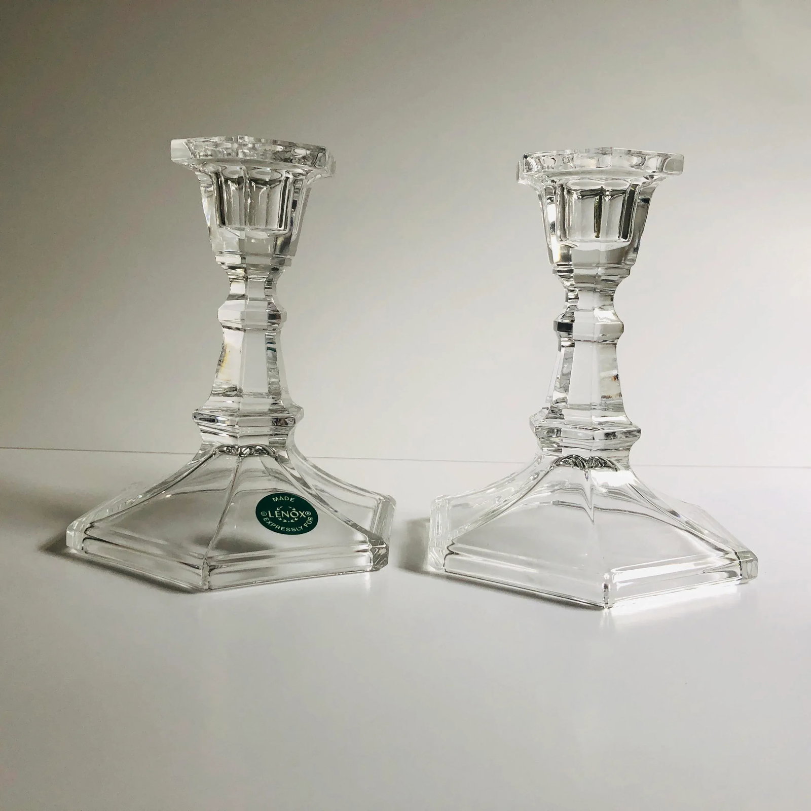 Modern Clear Glass Lenox Made Expressly Candle Holders - a Pair - 5