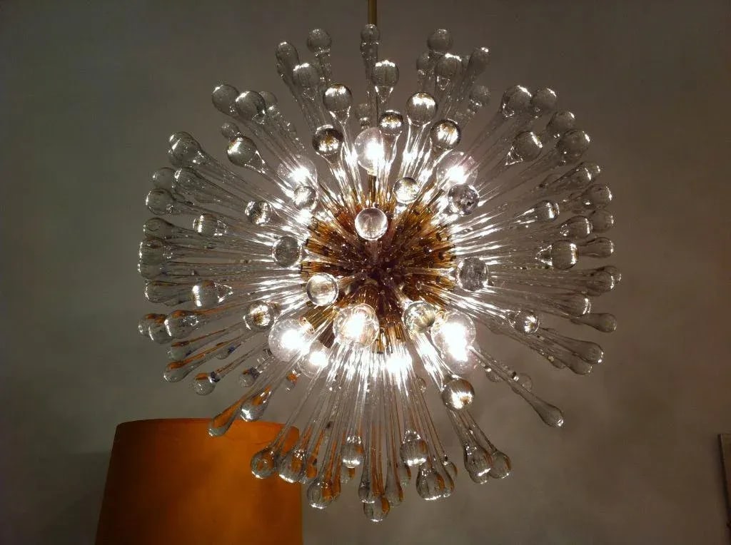 1960s Golden Venetian Glass Dandelion Chandeliers - a Pair - 3