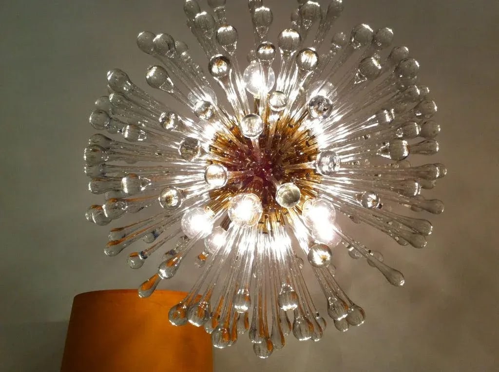 1960s Golden Venetian Glass Dandelion Chandeliers - a Pair - 4