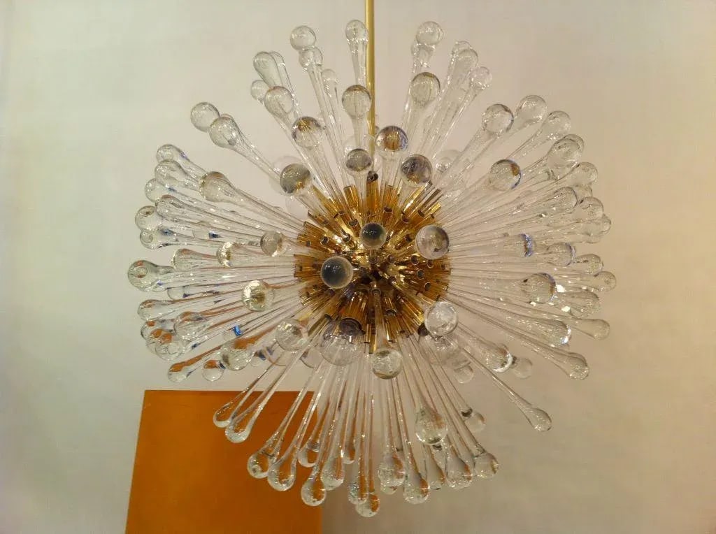 1960s Golden Venetian Glass Dandelion Chandeliers - a Pair - 5
