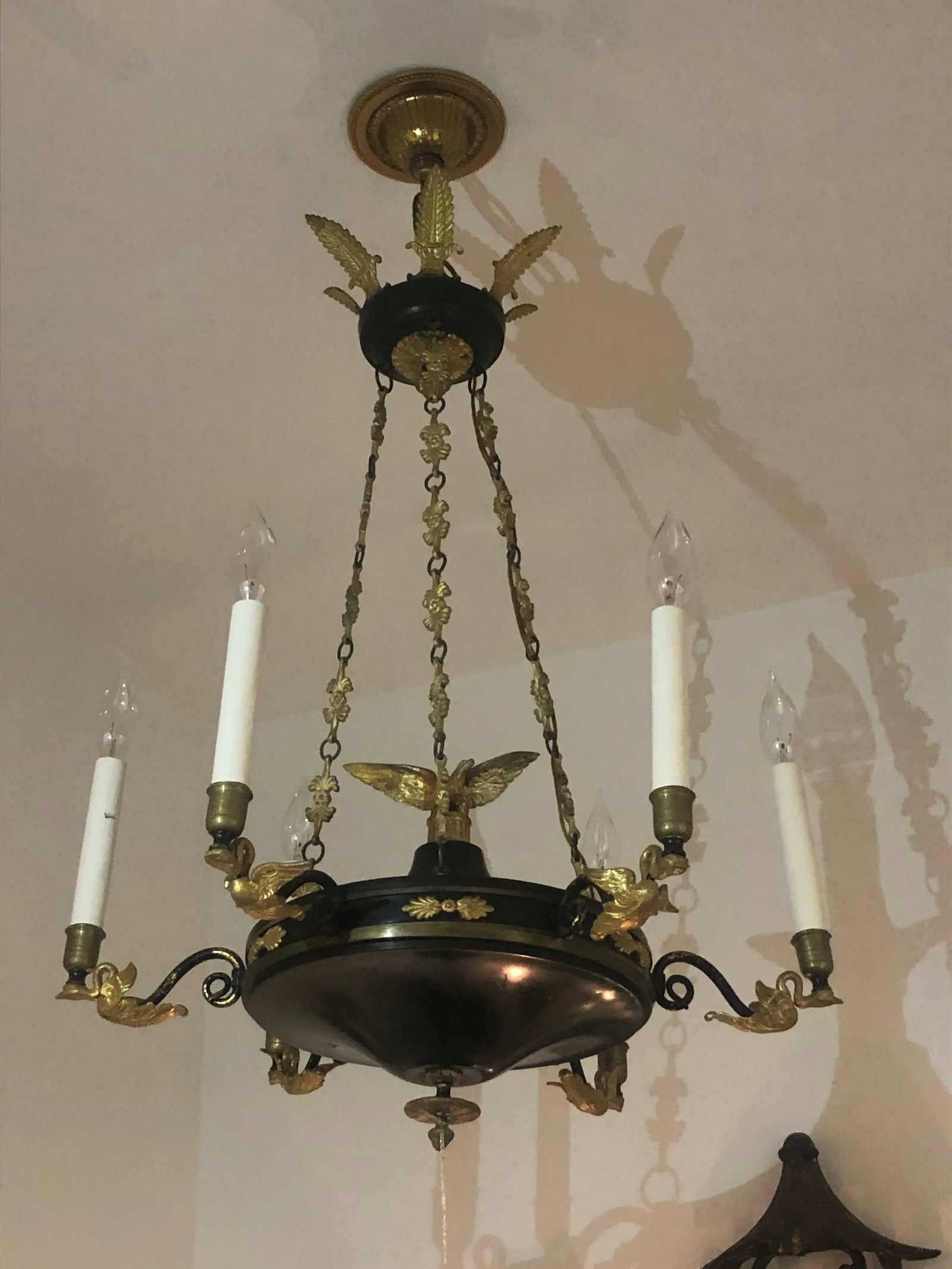 Vintage Empire Style Black, Polychrome and Bronze Chandelier With 6 Lights - 13