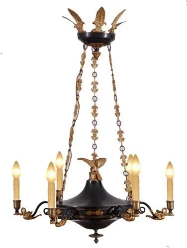 Vintage Empire Style Black, Polychrome and Bronze Chandelier With 6 Lights - 2