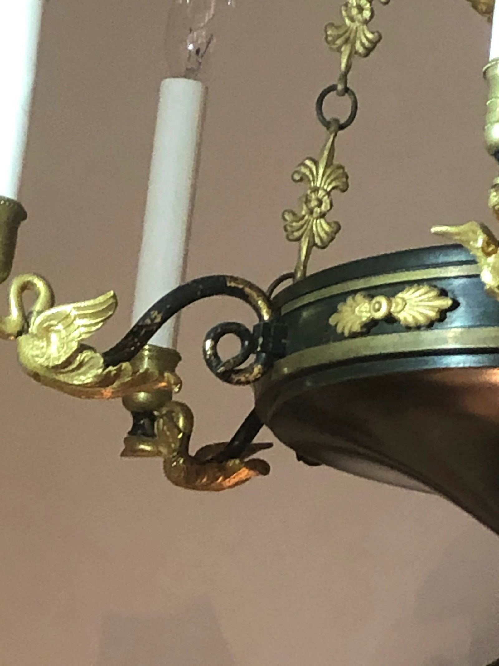 Vintage Empire Style Black, Polychrome and Bronze Chandelier With 6 Lights - 4