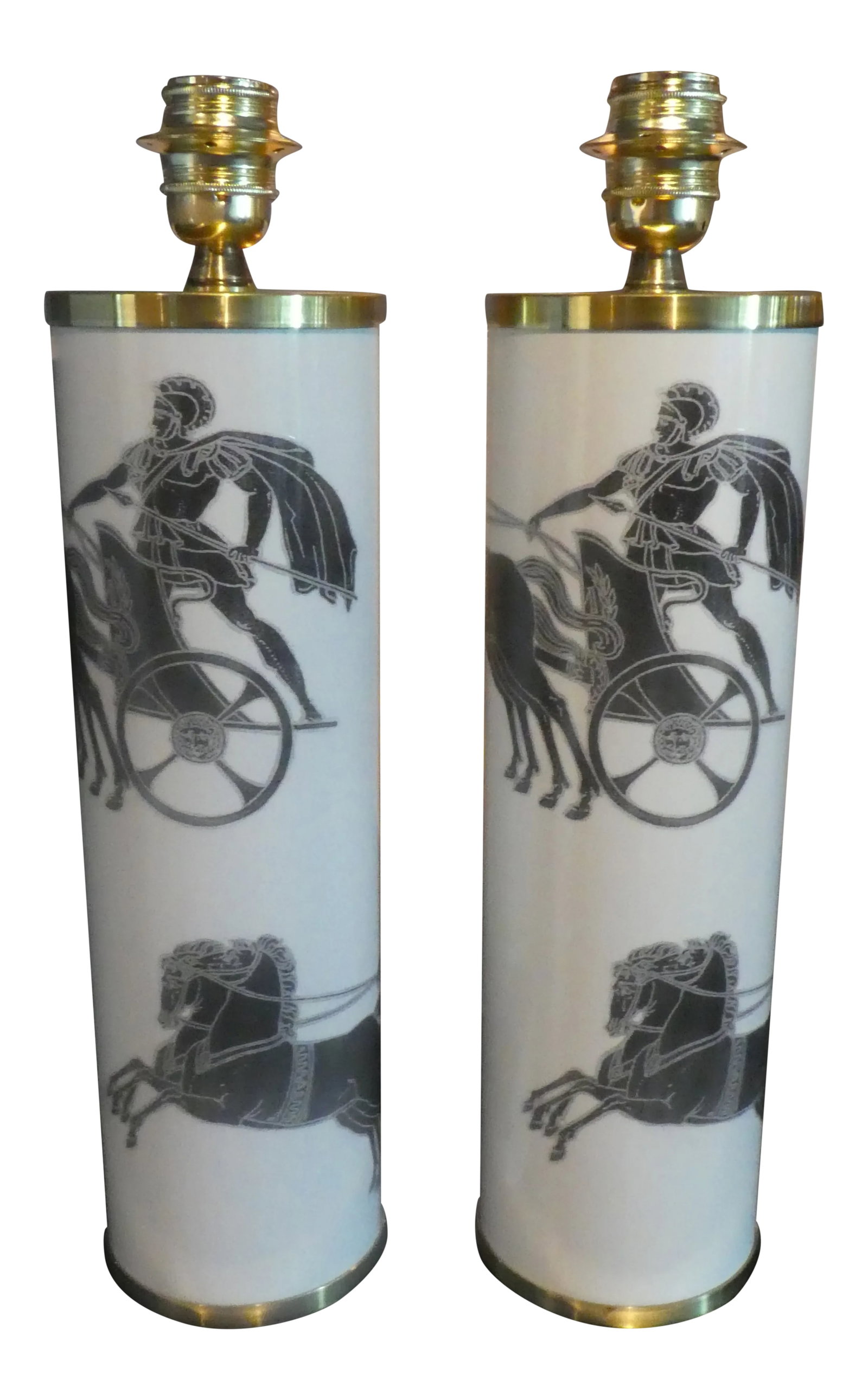 Vintage Large Fornasetti Neoclassical Roman Gladiator Lamps- a Pair: Vintage Large Fornasetti Neoclassical Roman Gladiator Lamps - A Pair sold as found in vintage condition without damage showing normal signs of previous use. Condition: Alterations: Original Condition
