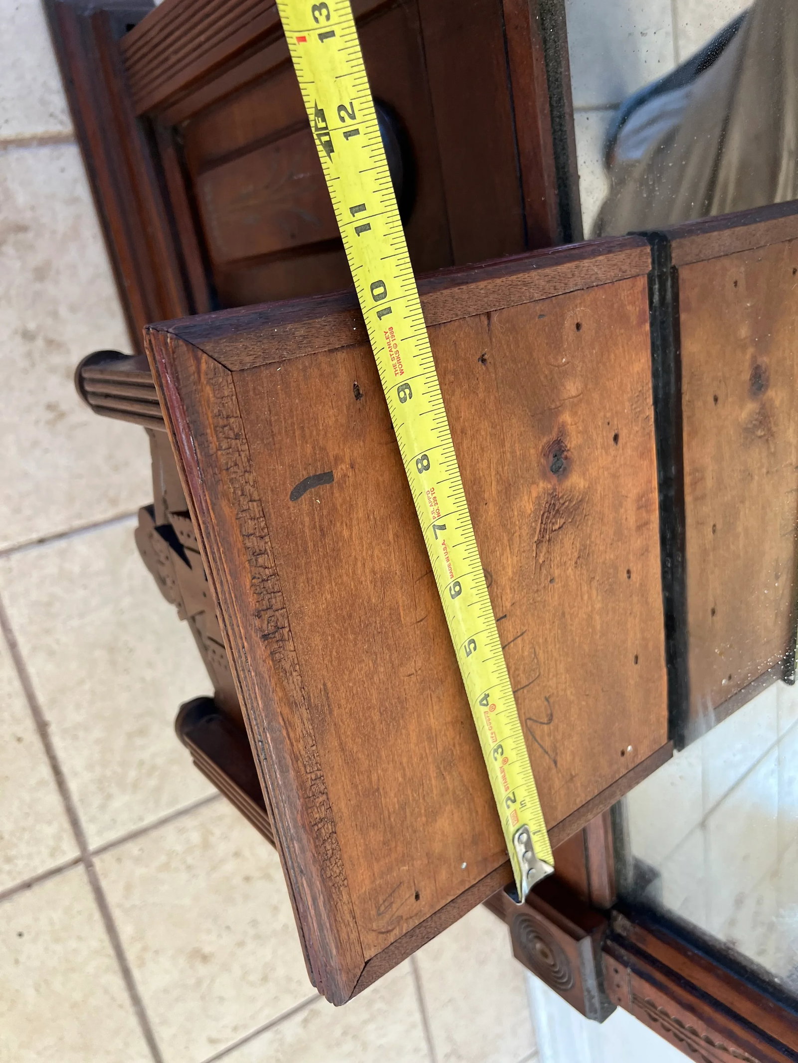 Antique Victorian Eastlake Style Hall Pier Hall Mirror With Shelf - 13