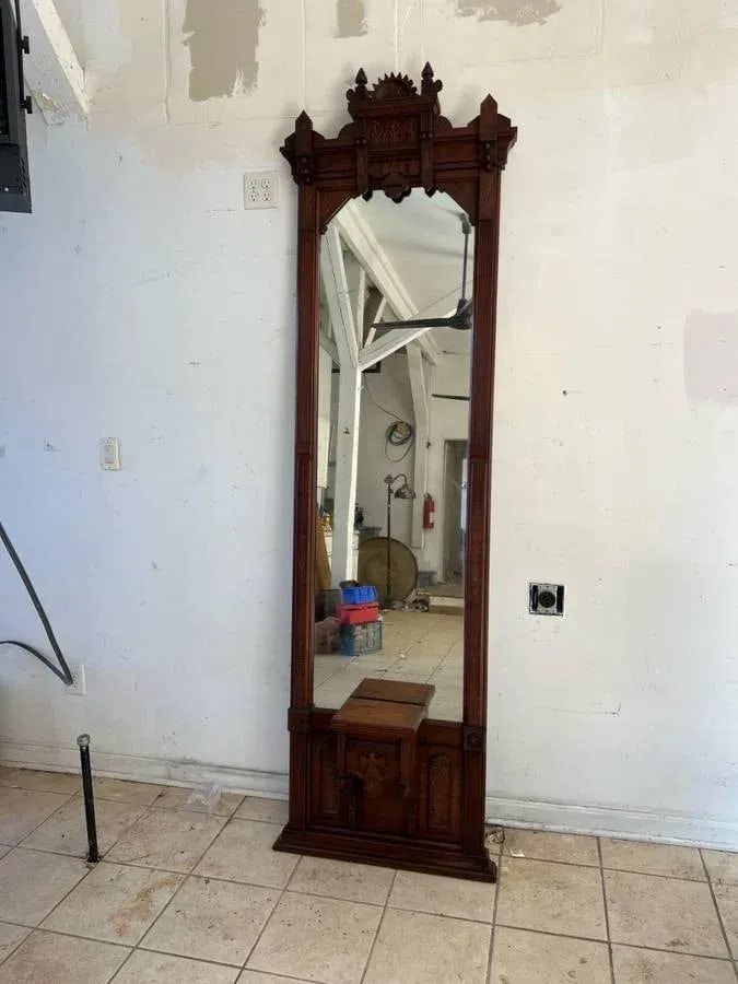 Antique Victorian Eastlake Style Hall Pier Hall Mirror With Shelf - 2