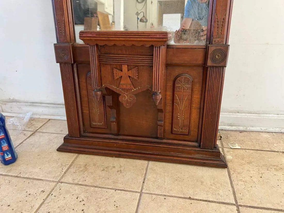 Antique Victorian Eastlake Style Hall Pier Hall Mirror With Shelf - 7