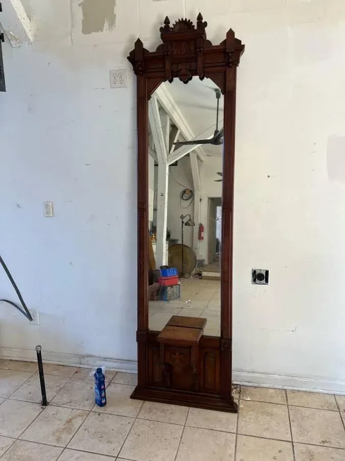Antique Victorian Eastlake Style Hall Pier Hall Mirror With Shelf - 9