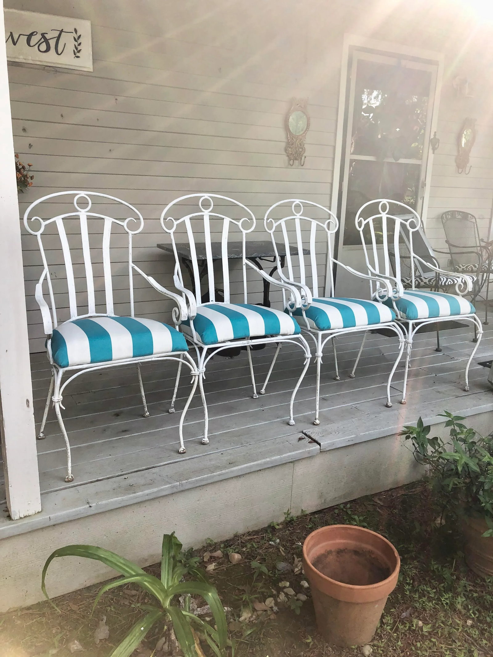 Iron Upholstered High-Back Lawn Chairs- Set of 4 - 13