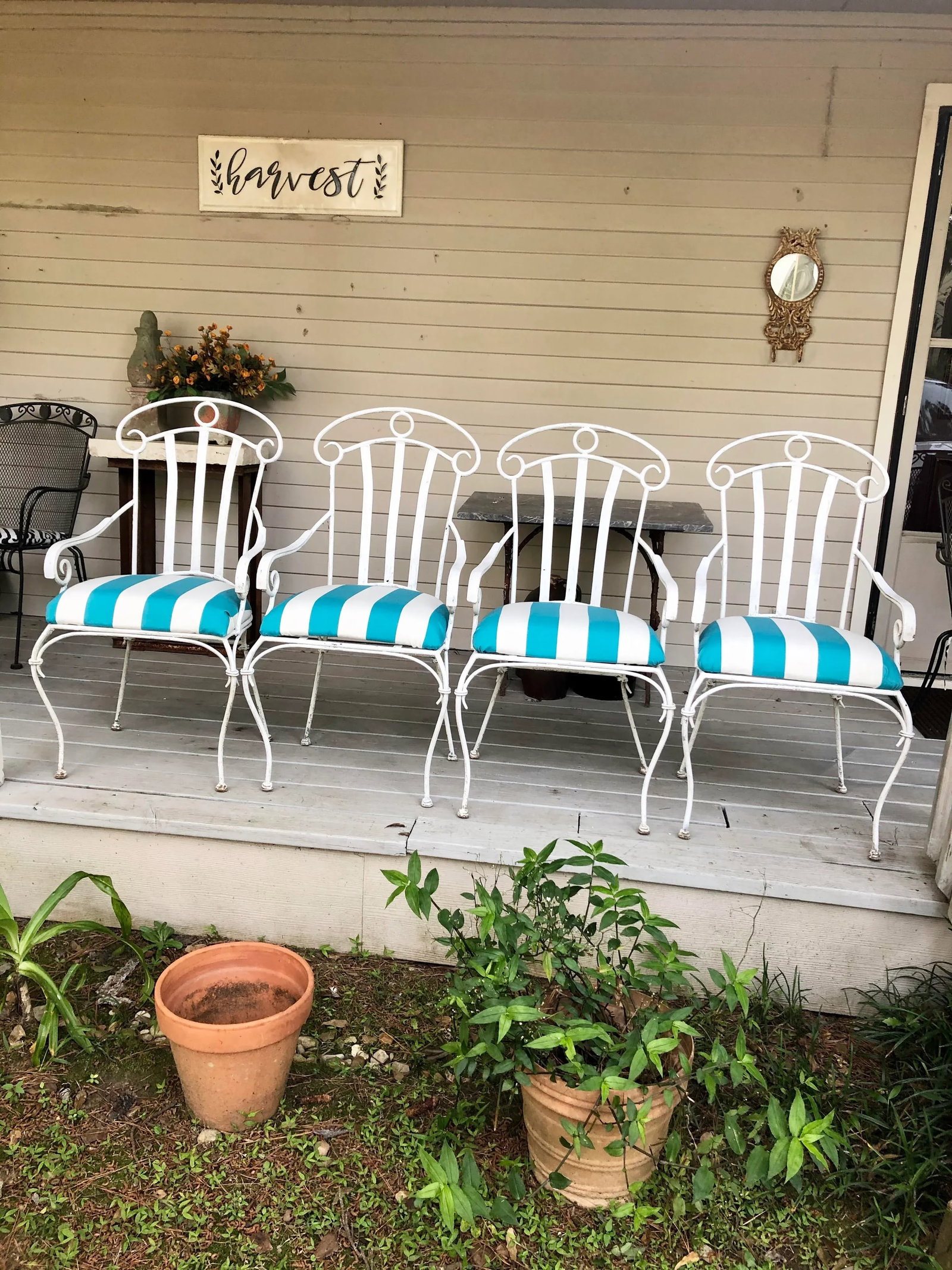Iron Upholstered High-Back Lawn Chairs- Set of 4 - 2