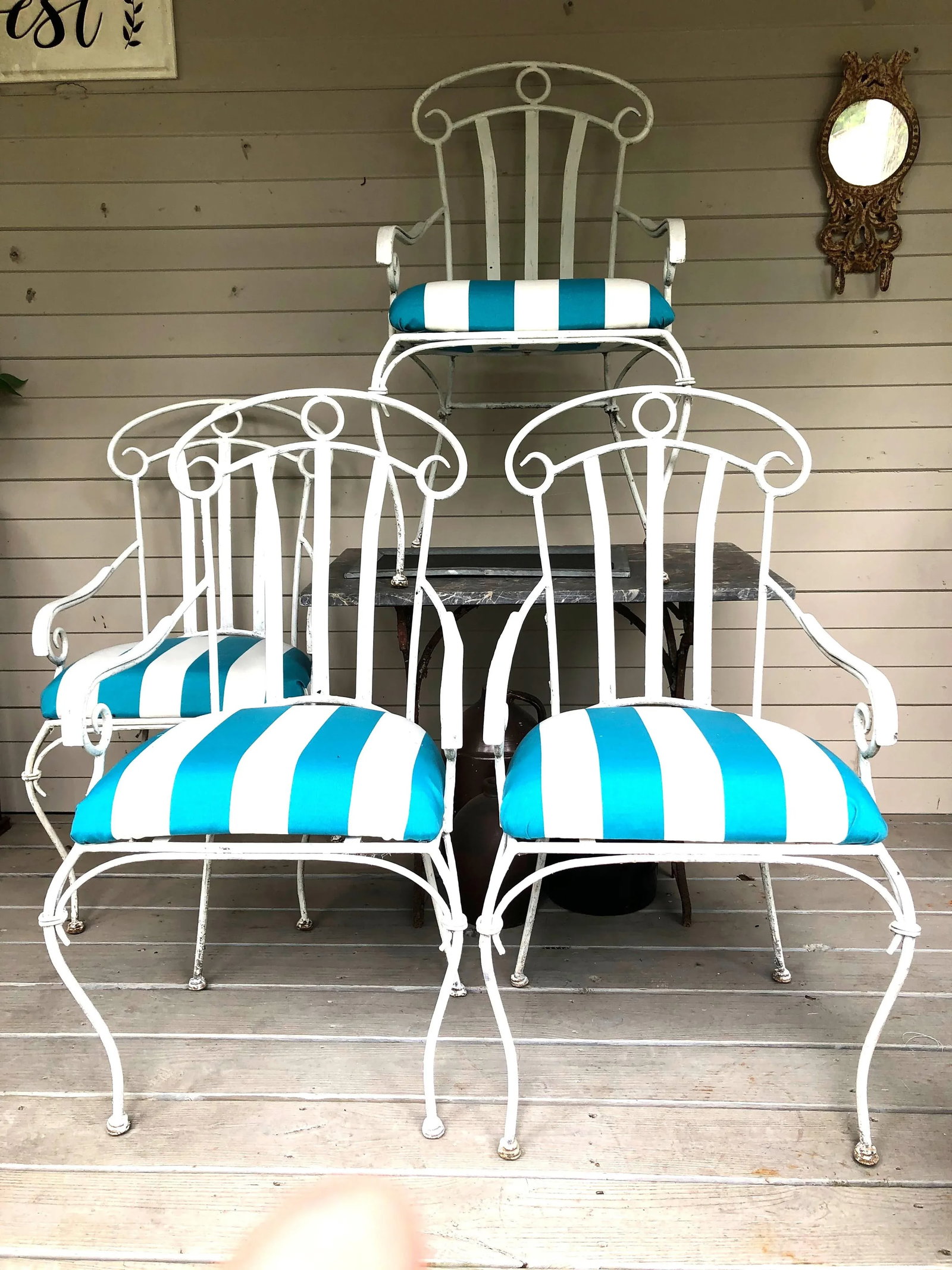 Iron Upholstered High-Back Lawn Chairs- Set of 4 - 3