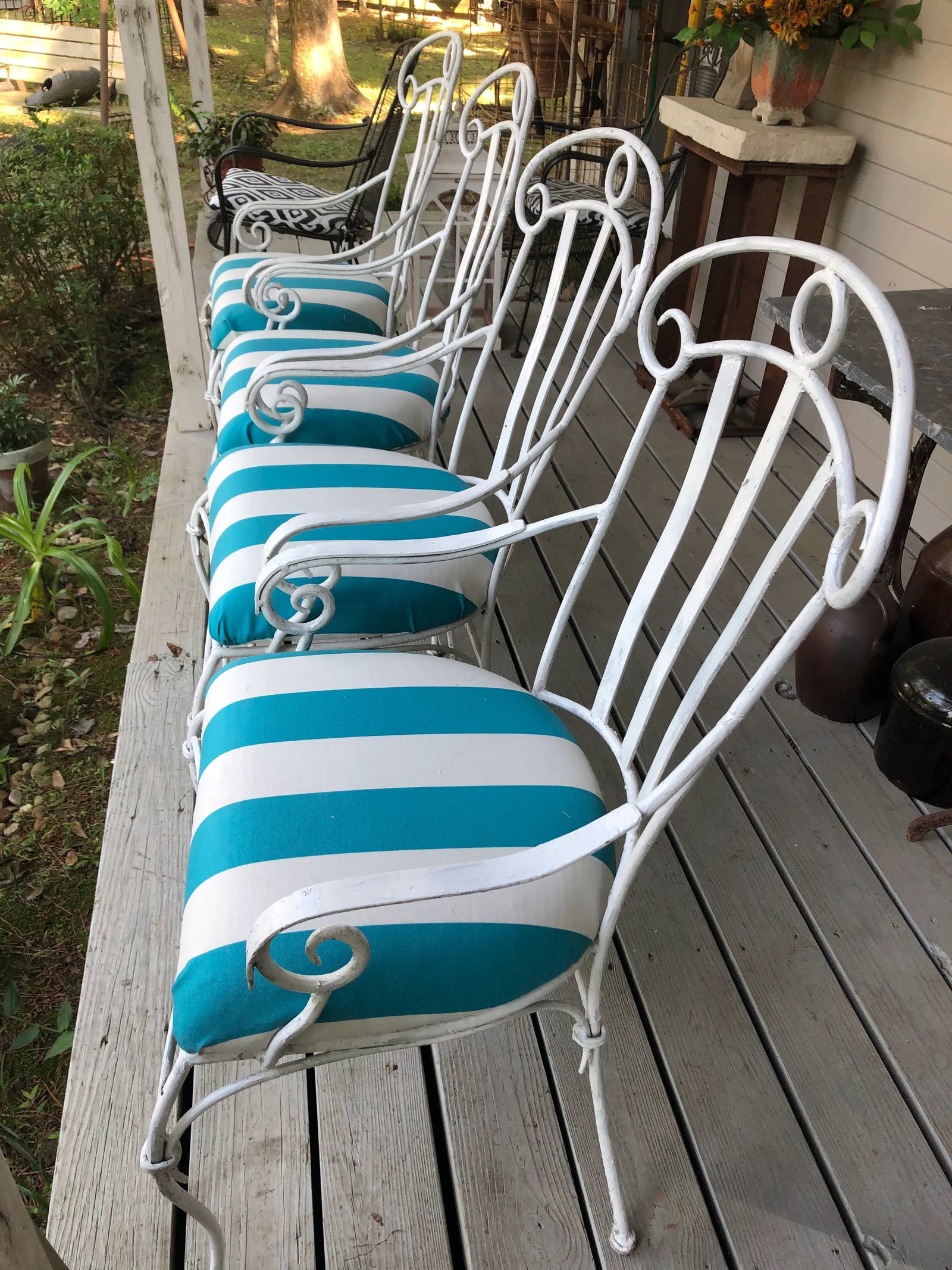 Iron Upholstered High-Back Lawn Chairs- Set of 4 - 4