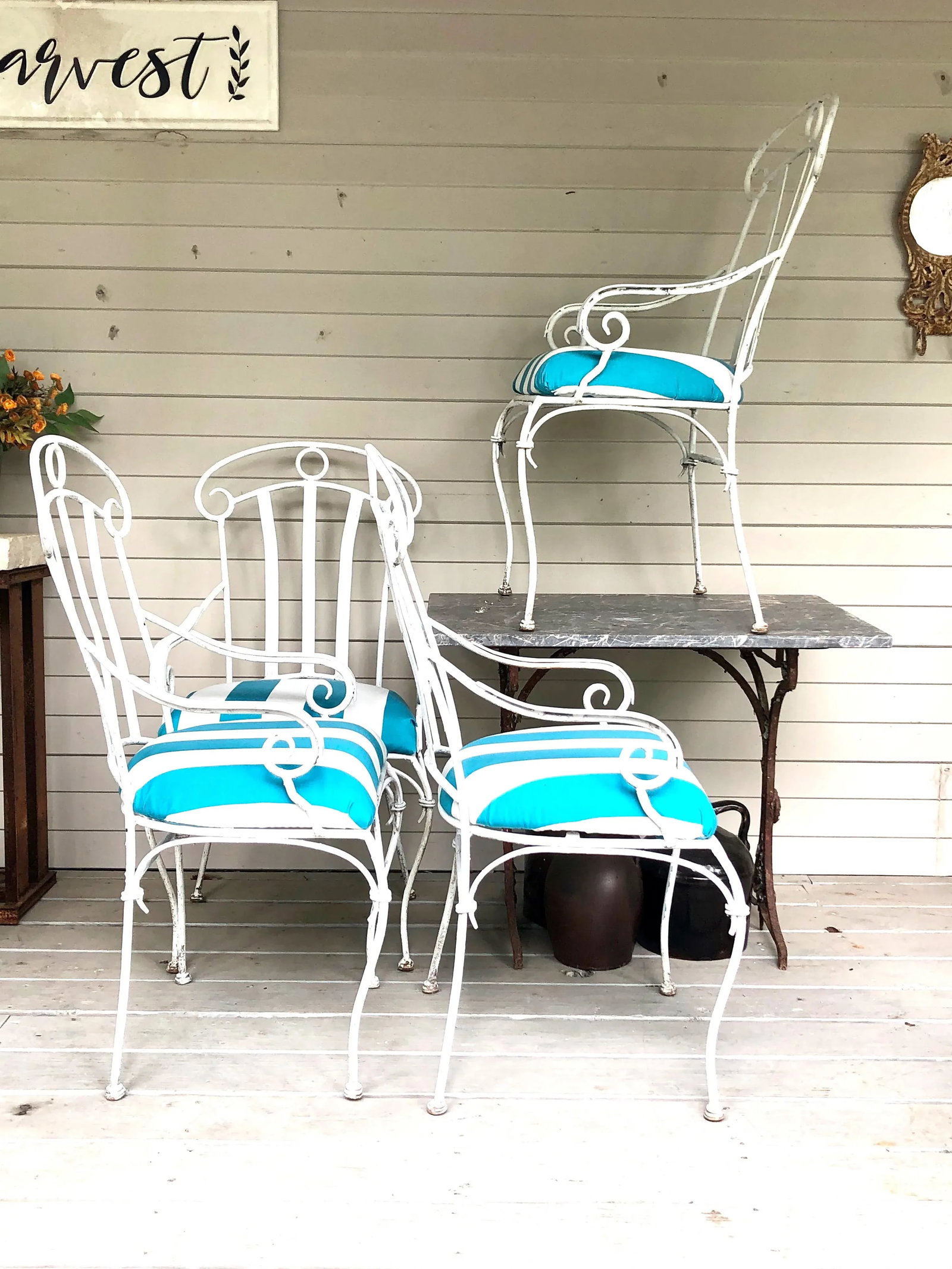 Iron Upholstered High-Back Lawn Chairs- Set of 4 - 5