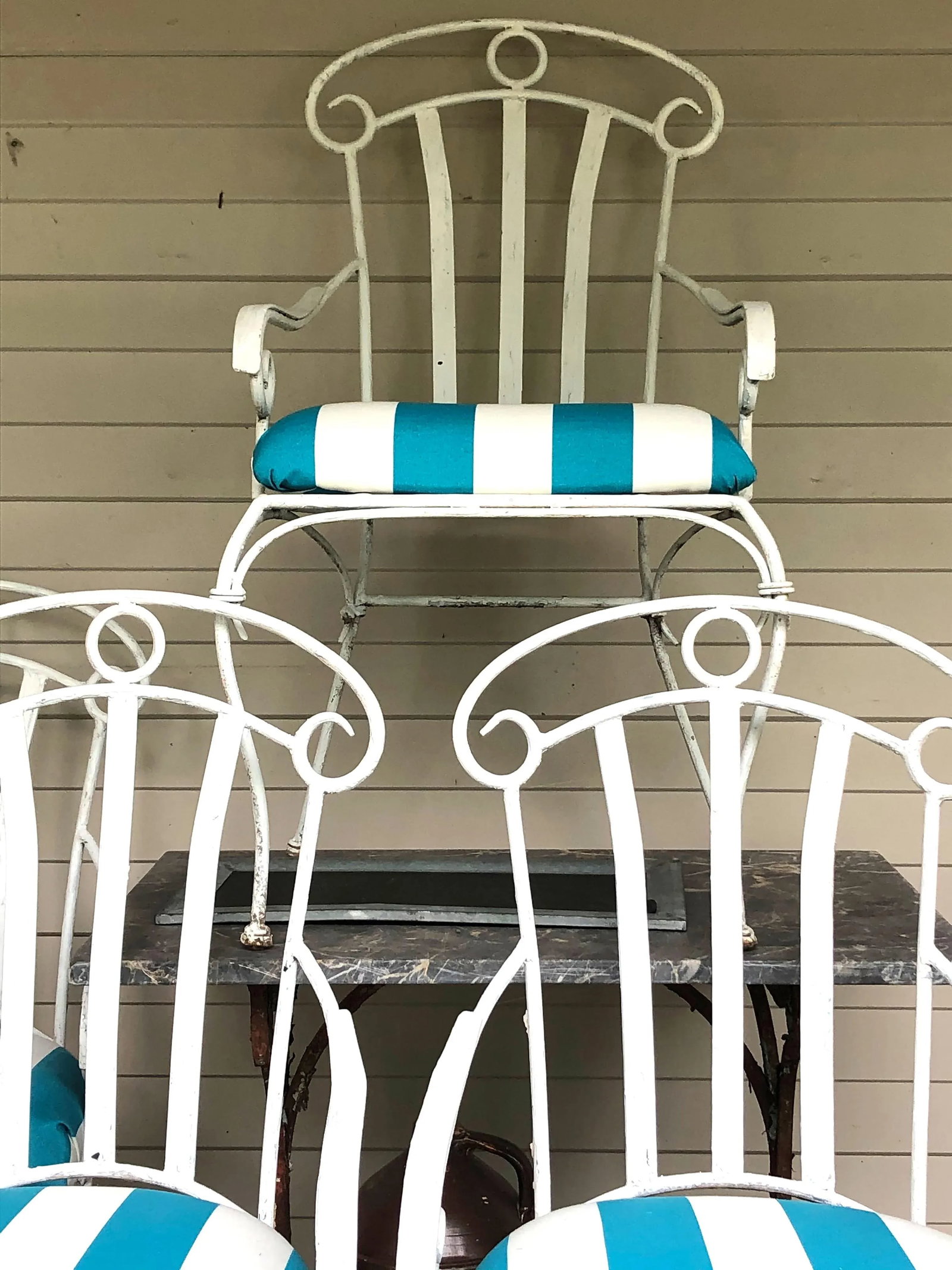Iron Upholstered High-Back Lawn Chairs- Set of 4 - 6