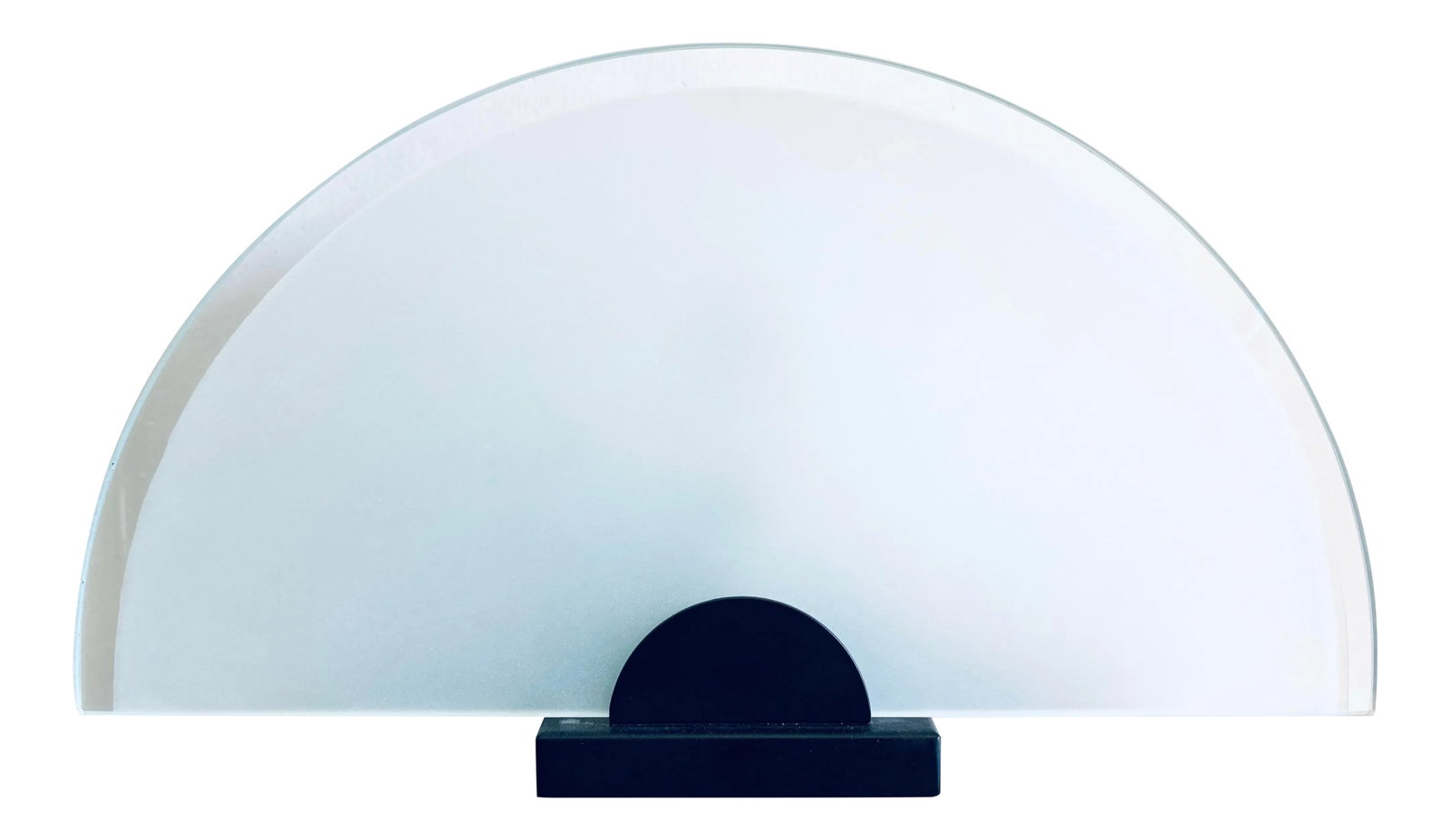 1980s Art Deco Revival Glass Table Lamp: Double half circle frosted glass table lamp on steel base in the Art Deco style, 1980s. Condition: Alterations: Original Condition Unaltered Imperfections: Some Imperfections Condition Notes: Two