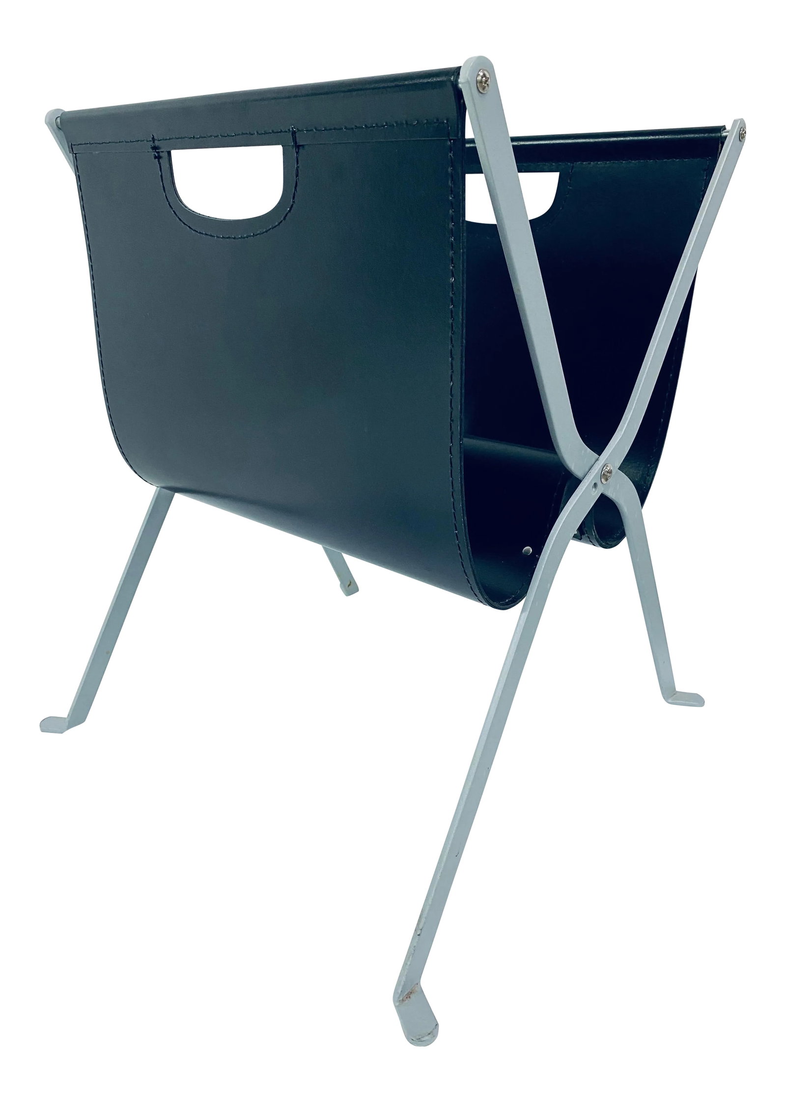 Leather and Steel Foldable Magazine Rack in the Style of Jacques Adnet (1 of 11)