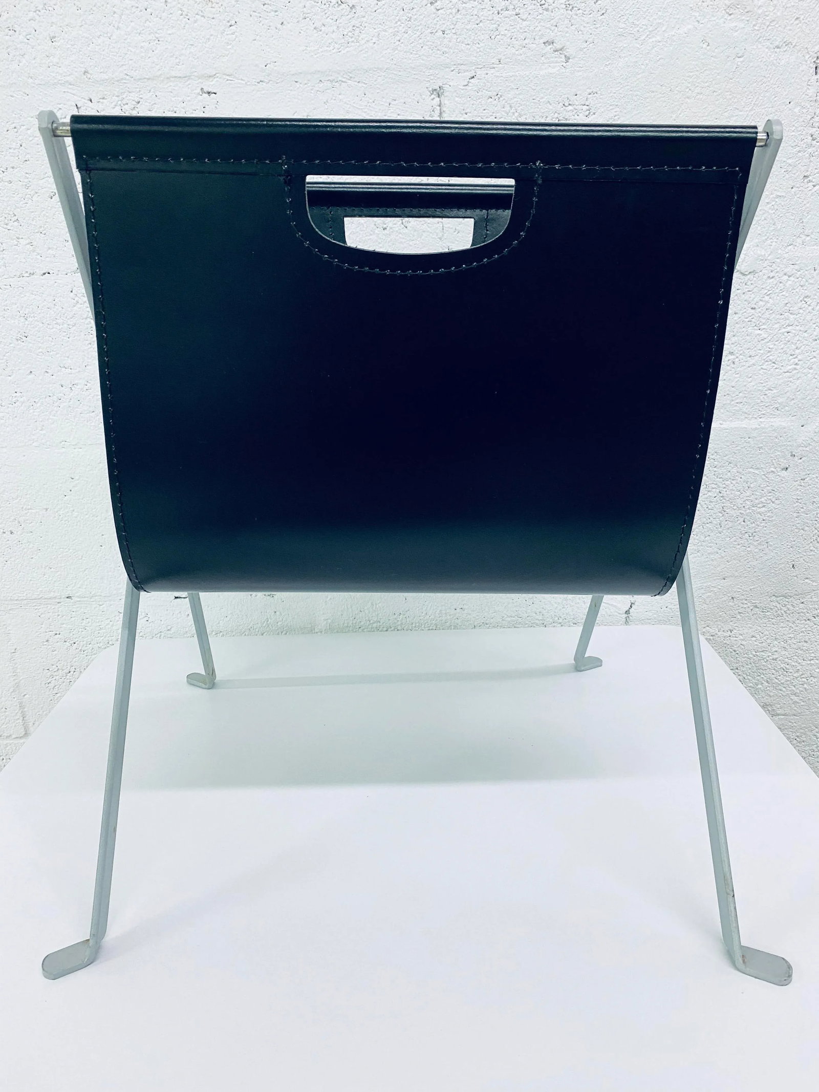Leather and Steel Foldable Magazine Rack in the Style of Jacques Adnet - 2