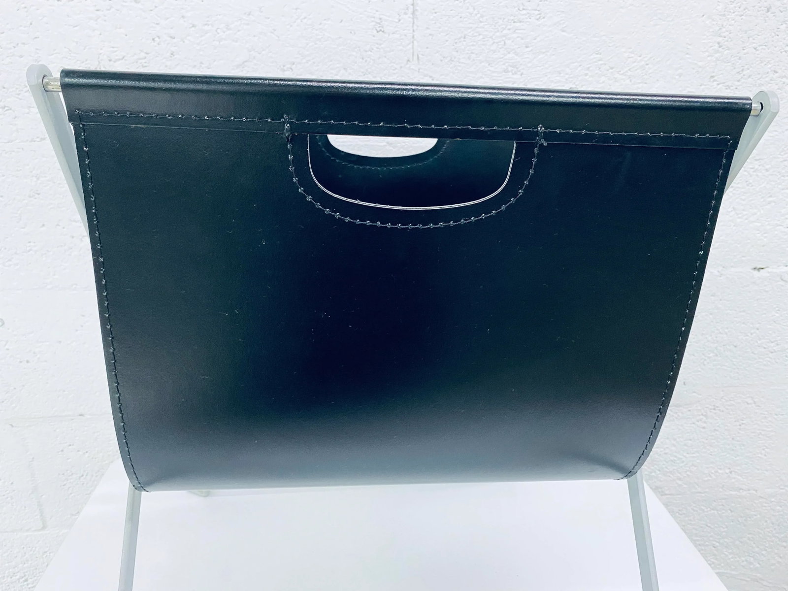 Leather and Steel Foldable Magazine Rack in the Style of Jacques Adnet - 7