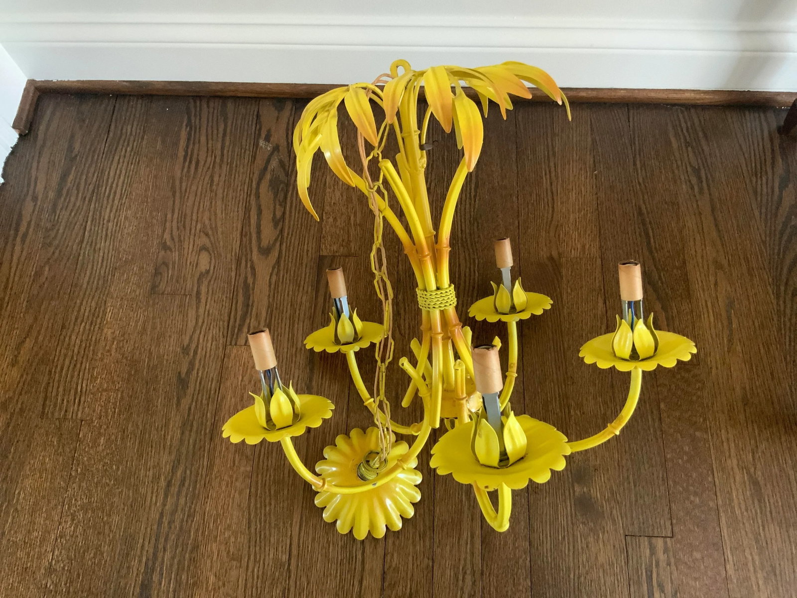 1960s Faux Bamboo French 5 Arm Chandelier - 3