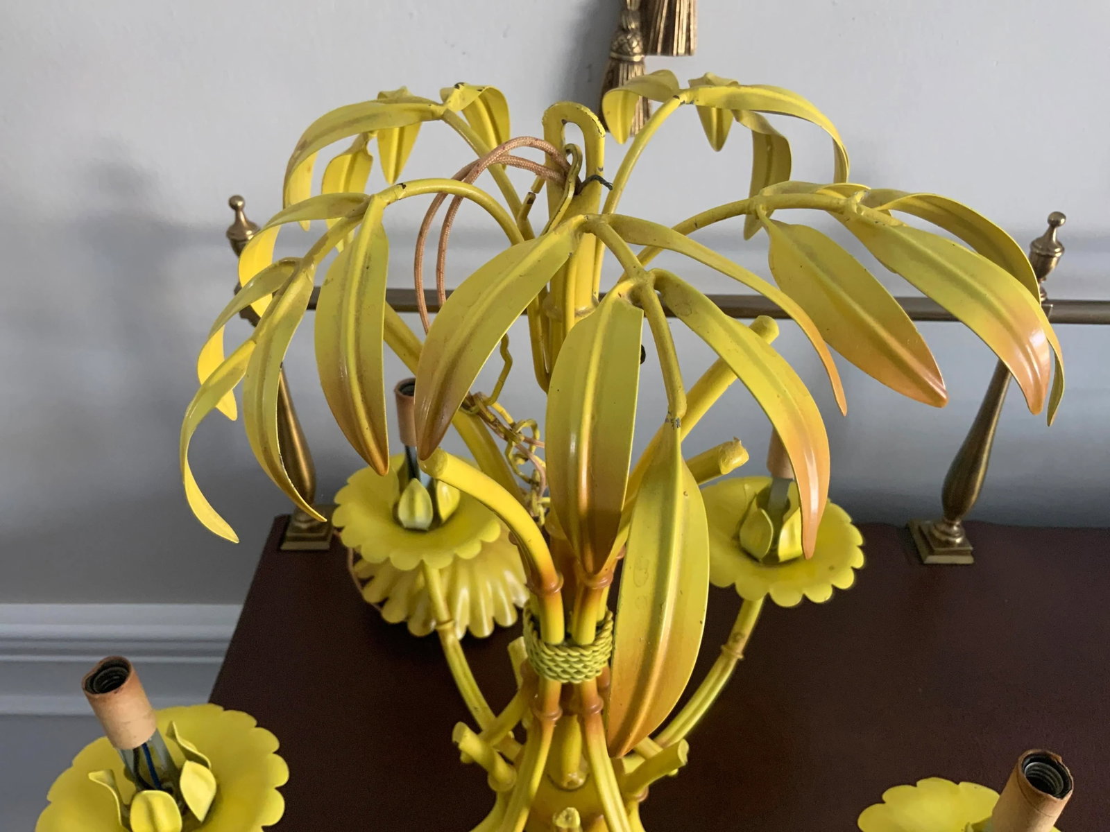 1960s Faux Bamboo French 5 Arm Chandelier - 7