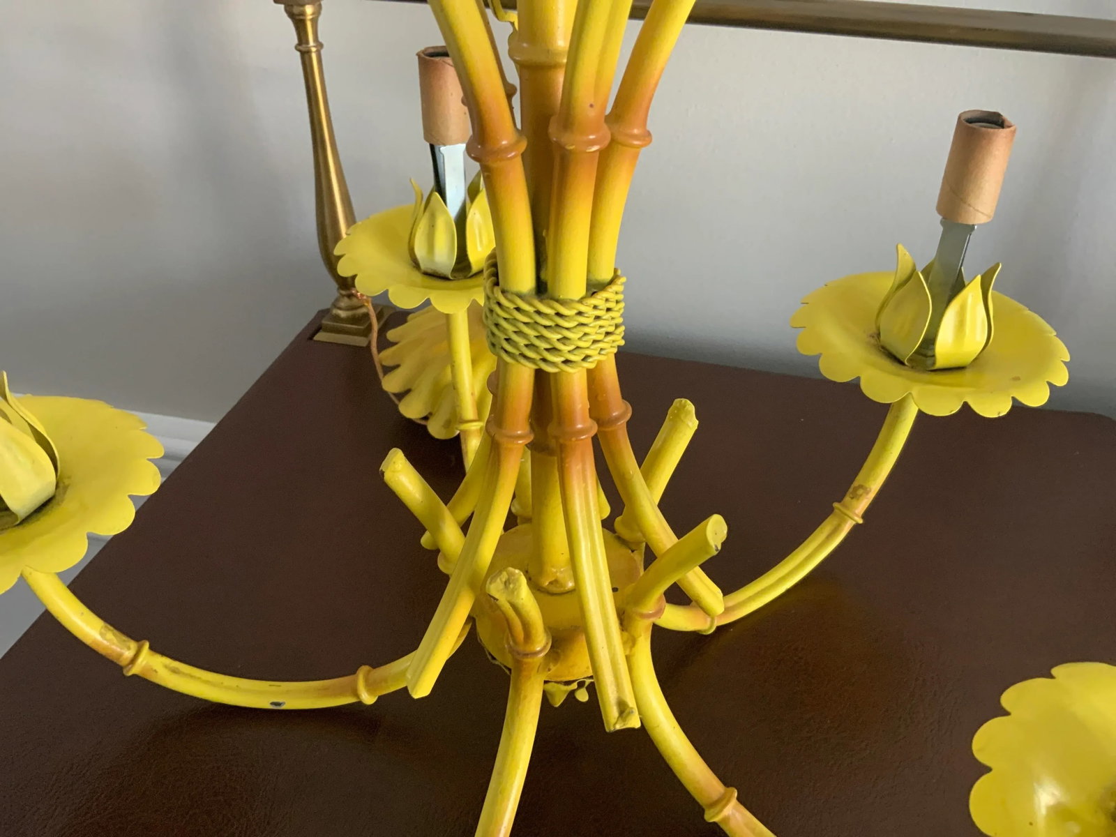 1960s Faux Bamboo French 5 Arm Chandelier - 8