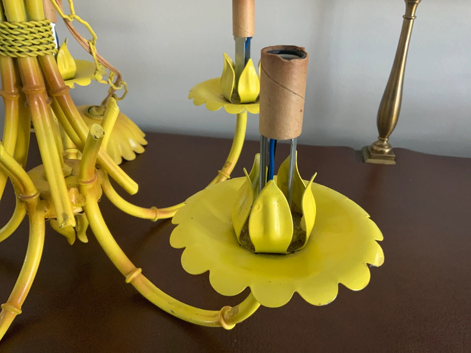 1960s Faux Bamboo French 5 Arm Chandelier - 9