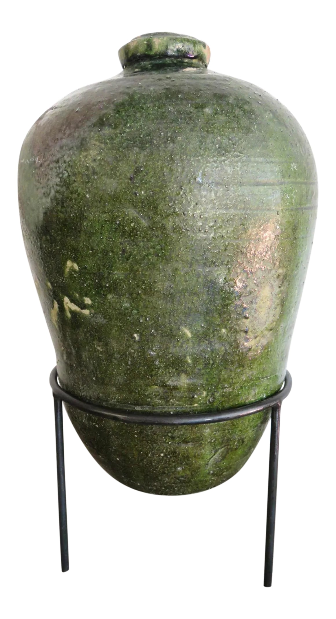 Antique Spanish Terra Cotta Botija From Perulera, 16th Century: Found in Spain while on a European buying trip. Originally used to transport liquids such as wine and olive oil. The neck would have been stoppered with a cork. Botijas also served to provide ballast 