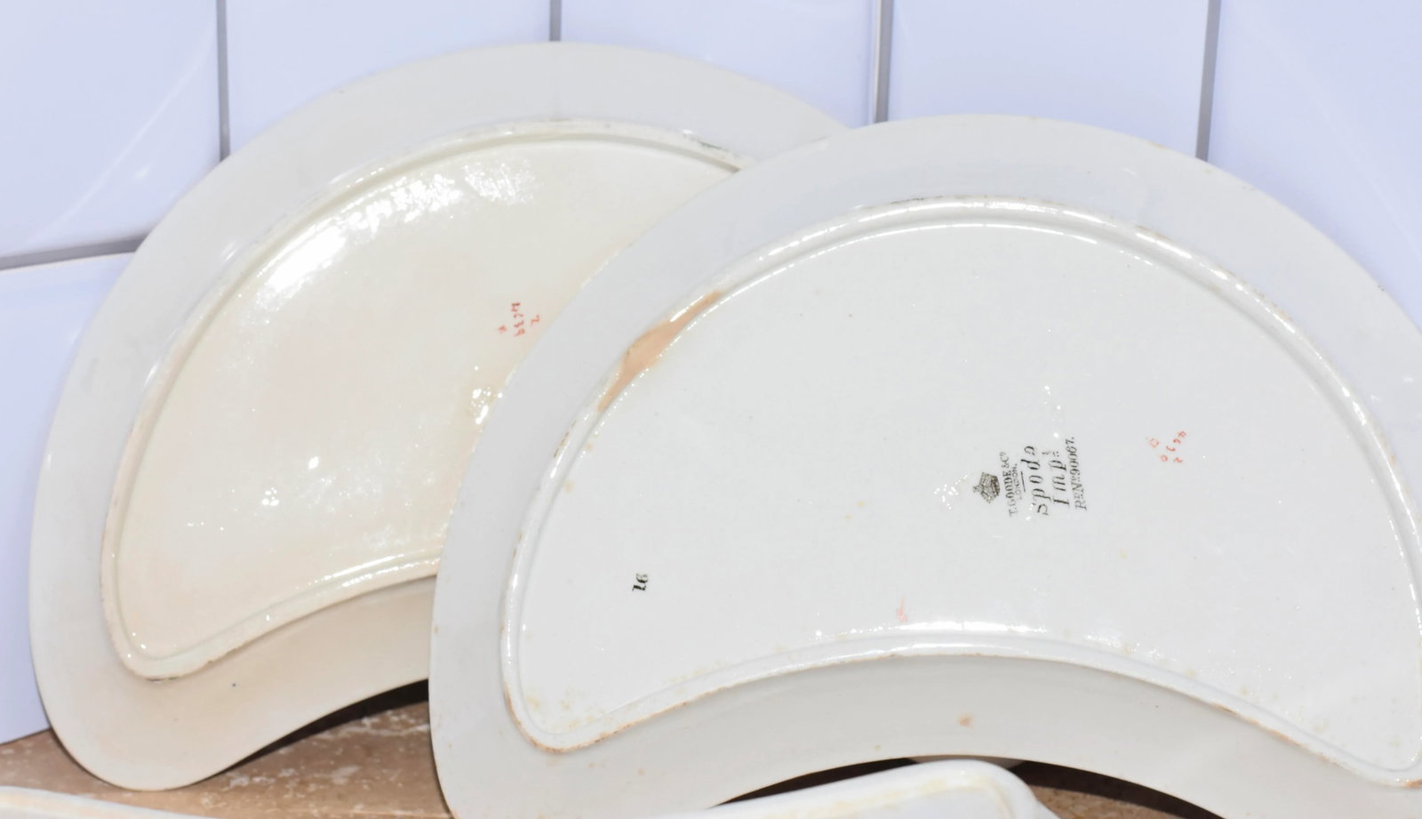 Circa 1900s Spode Copeland T. Goode & Co Flowers & Pheasant Birds Crescent Plates- Set of 9 - 5